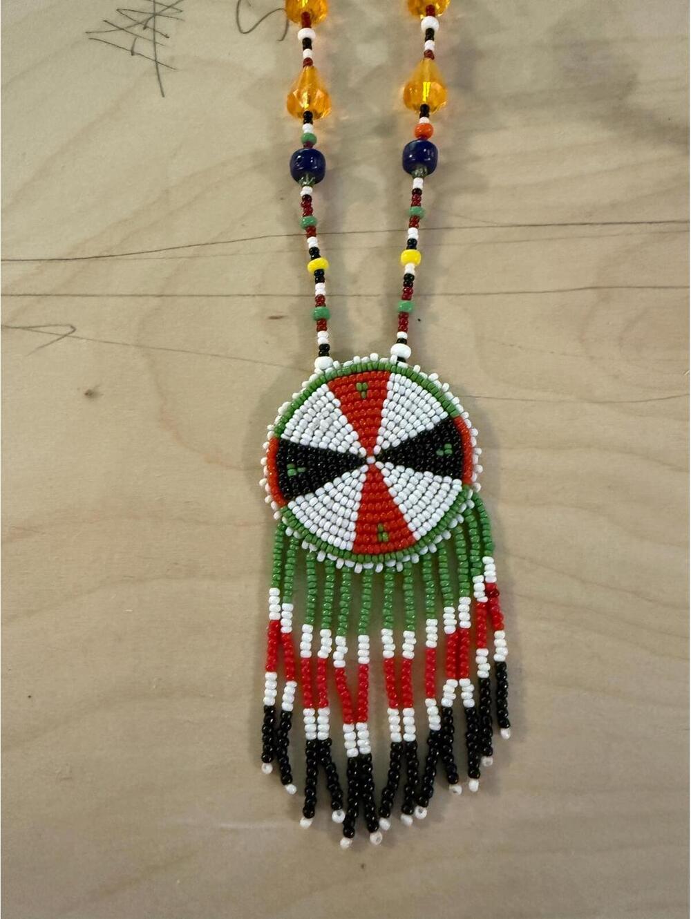 Vintage beaded Native American medallion Navajo necklace